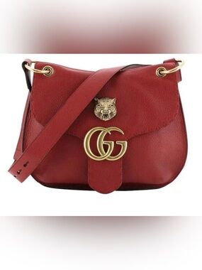 RARE Gucci Tiger Head Red Pebbled Leather Shoulder Crossbody with signature GG